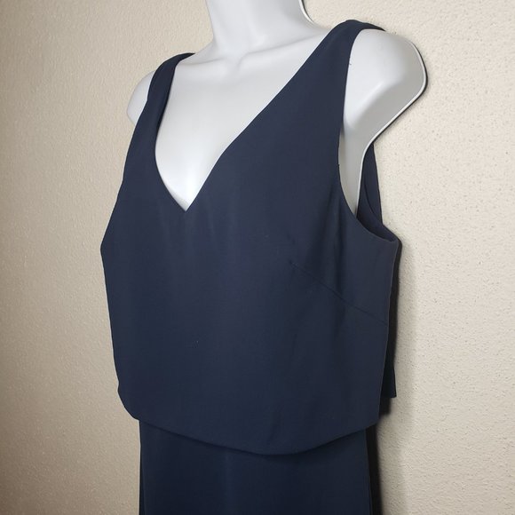 Jenny Yoo Sz 14 Sleeveless V-Neck Crepe Bridesmaid Dress, Midnight/Navy (1124) - Picture 4 of 7